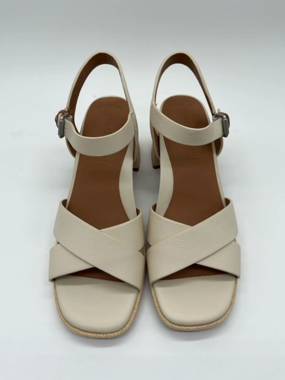 Gentle Souls Rimini Sandals Cream Leather Block Heel Ankle Strap - US 9.5